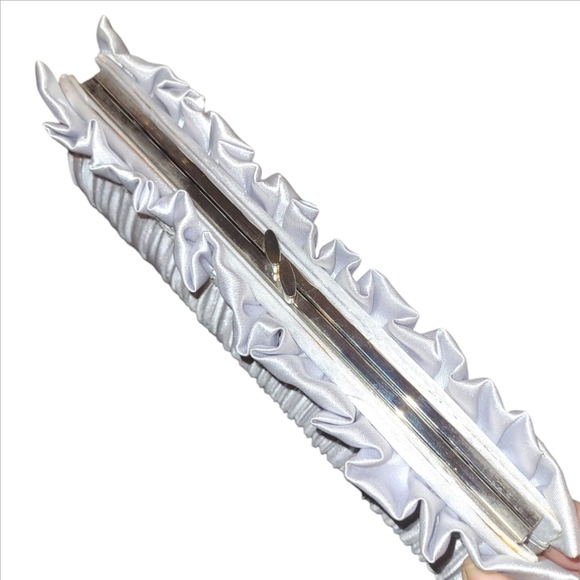 Silver Metallic Evening Clutch with Scrunched Pleated Fabric and Rhinestone Trim - Picture 5 of 10